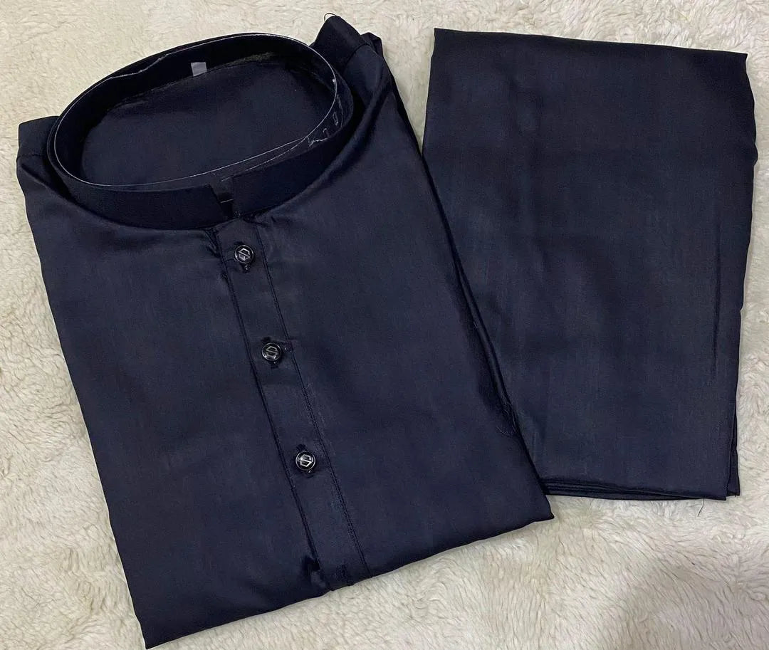 2 Pcs Men’s Stitched Wash And Wear Plain Black Shalwar Kameez