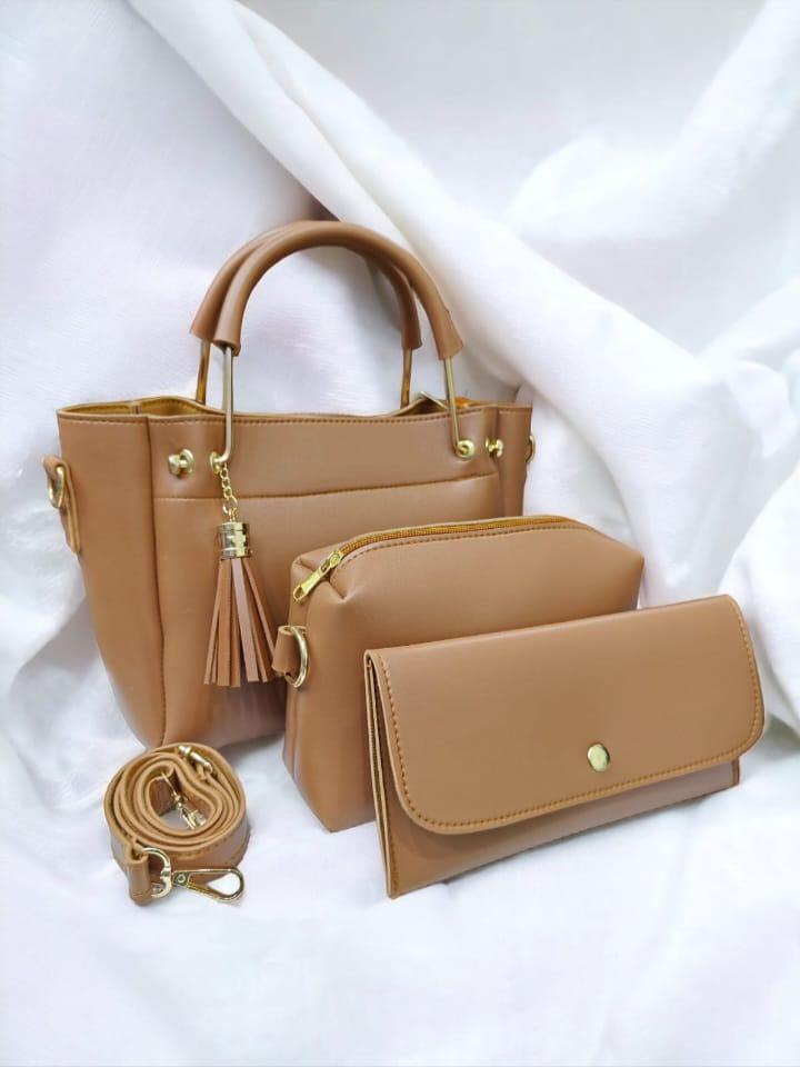 Women's PU Leather Plain Hand Bag Set