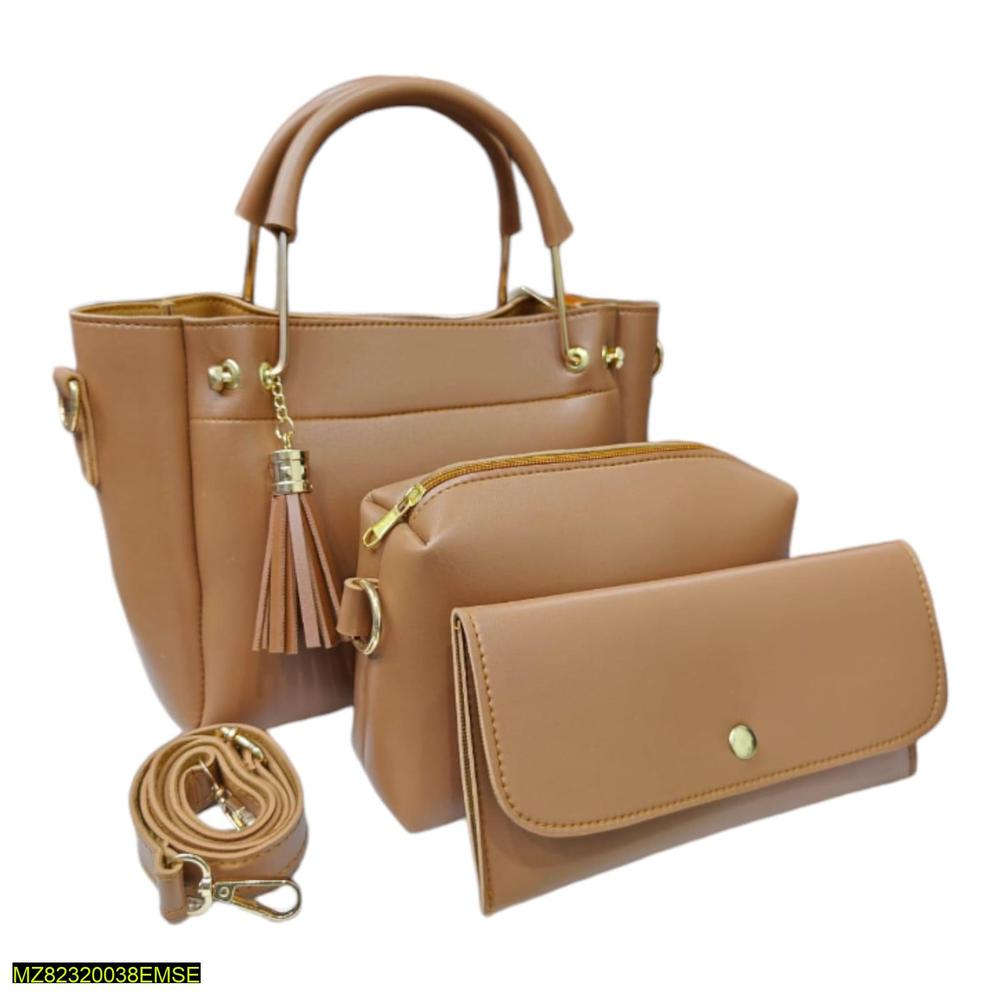 Women's PU Leather Plain Hand Bag Set