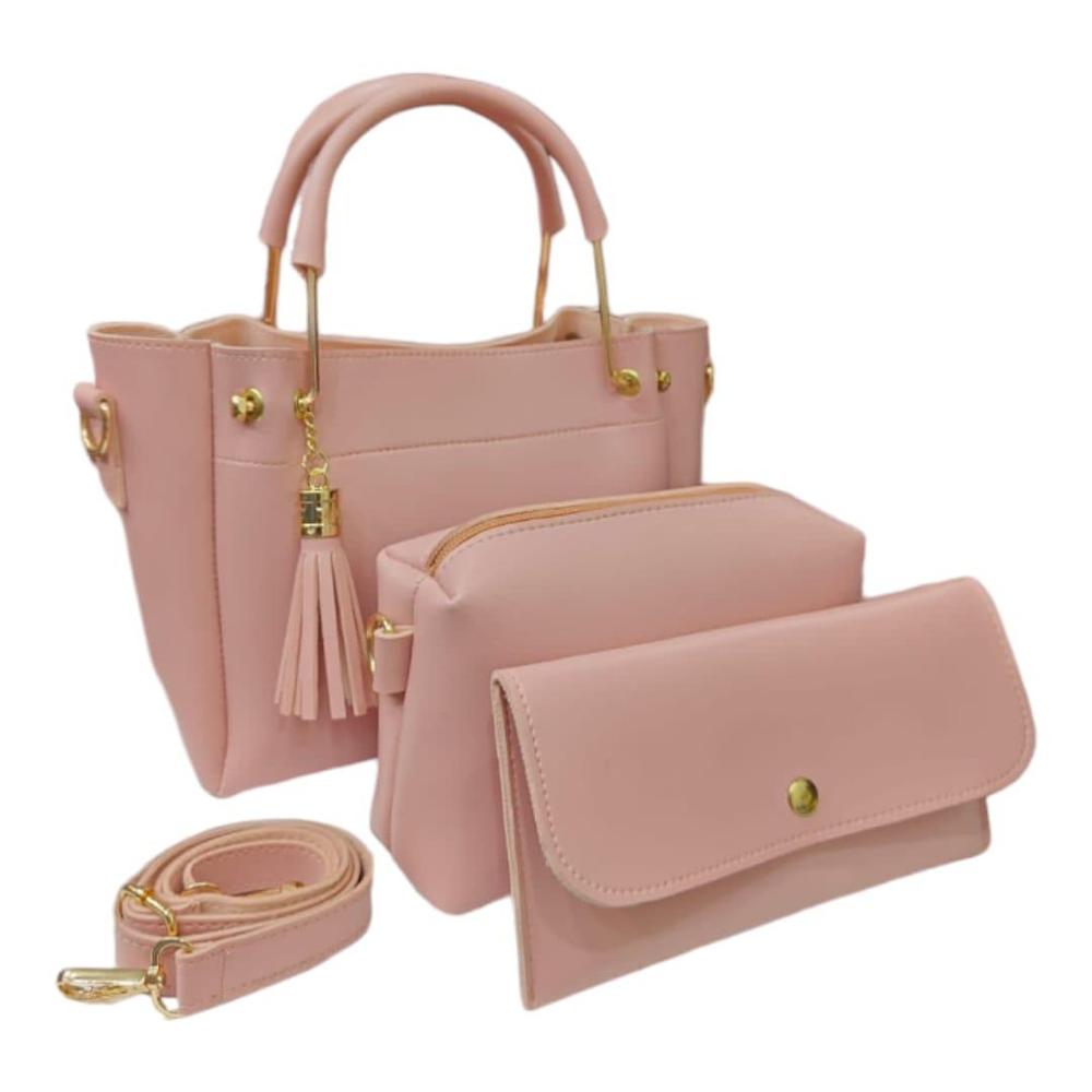 Women's PU Leather Plain Hand Bag Set